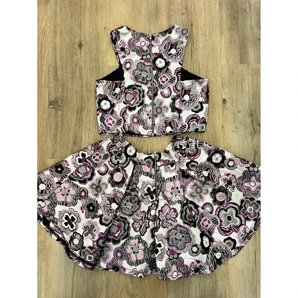 Miss Behave Tween XL Purple Floral Brocade Crop Top and Skirt Set